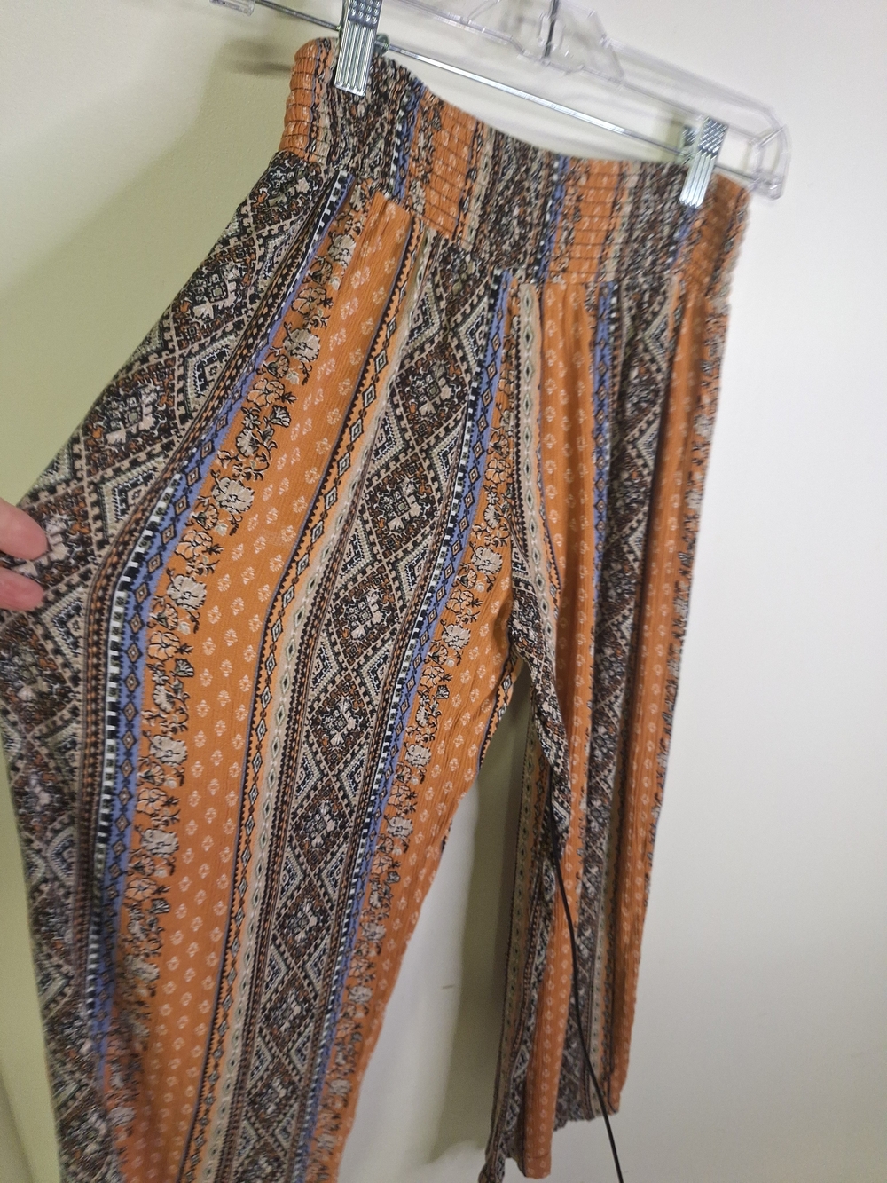 Passport Rust & Blue Boho Wide-Leg Elastic Waist Plazio Pants Cropped Size Med